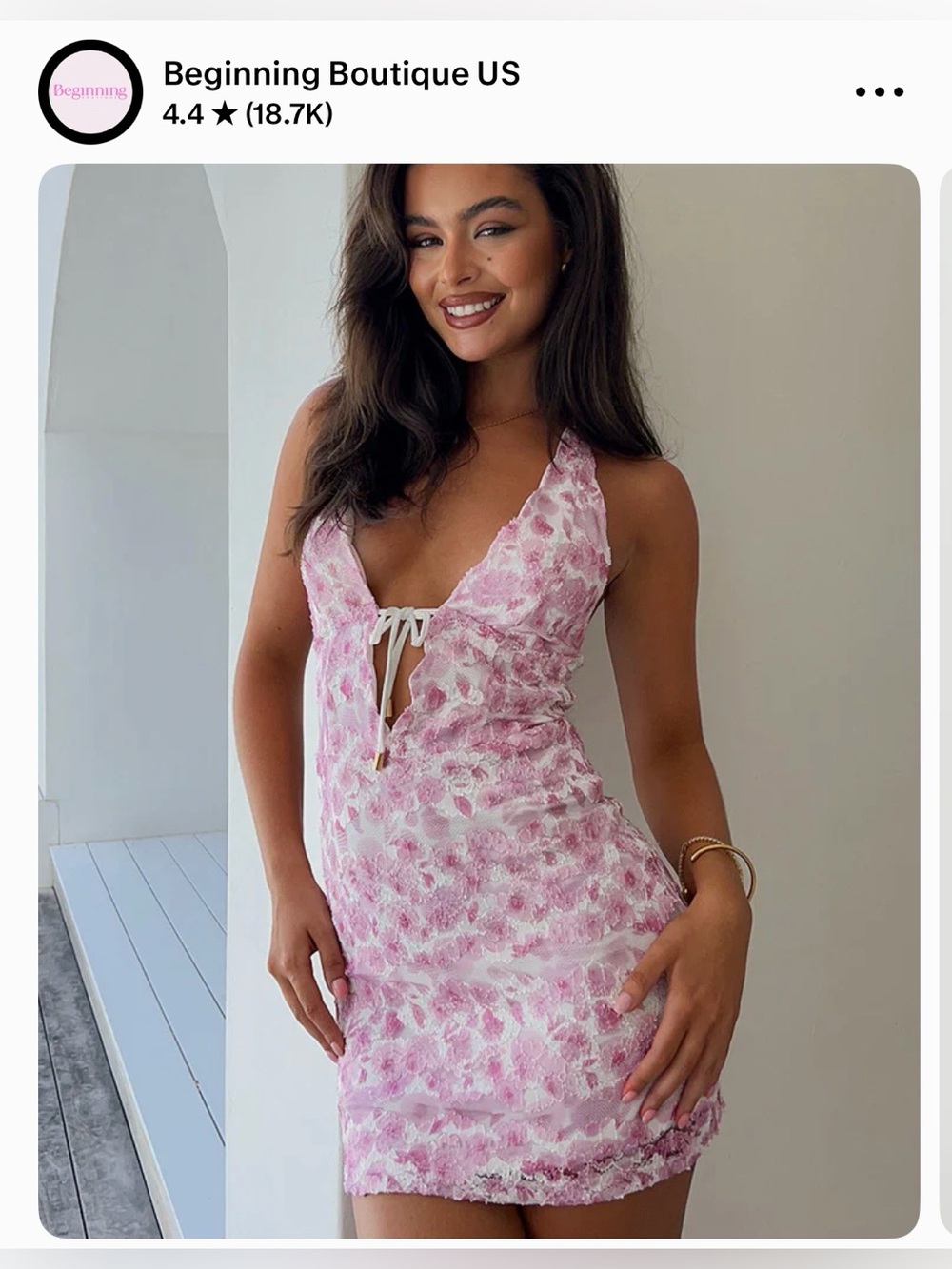 Beginning Boutique Novalie Pink Lace Halter Mini Dress - Picture 2 of 4